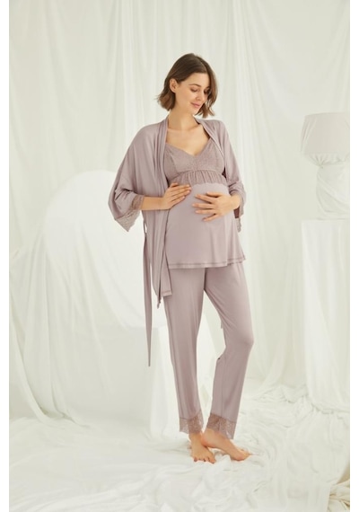 Monamise 18431 Vizon Hamile Lohusa 3 Lü Pijama Sabahlık Tk 001