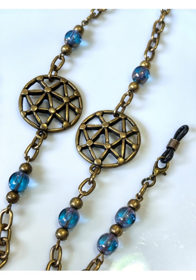 Yaşam Çiçeği Figürlü Antik Gold Gözlük Zinciri Kristal Taşlı -thınblack Antik Altın