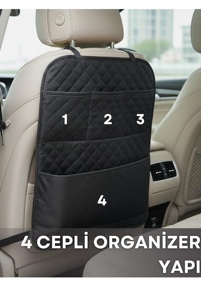 Beylini 2 Adet 4 Cepli Araç Koltuk Arkası Organizeri Toz Suya Dayanıklı Oto Koltuk Düzenleyici Araç Koltuk Koruyucu 45x65 Cm Abanoz - Beyaz