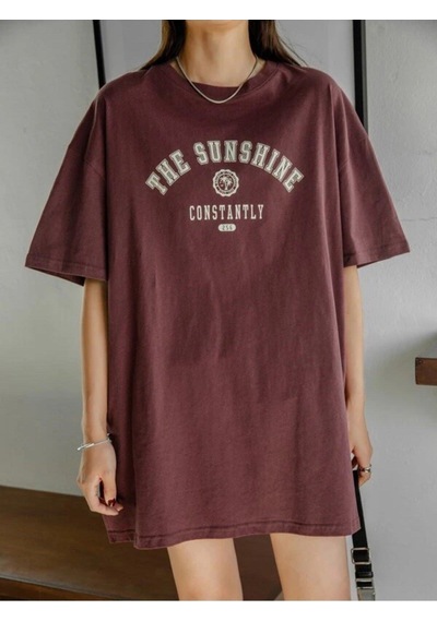 Flood Of Style Kadın Kahverengi The Sunshine Baskılı Bisiklet Yaka Oversize T-shirt