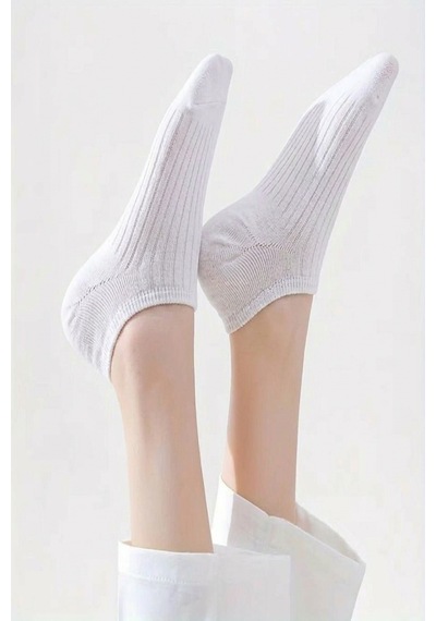 Ozzy Socks 6 Çift Kadın Beyaz Şık Çizgili Rahat Sneaker Çorap Beyaz