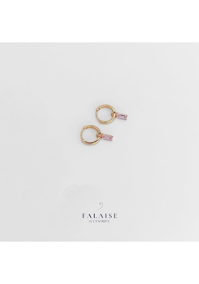 Çıkarılabilir Pembe Baget Taşlı Halka Küpe 22mm Altın - Pembe