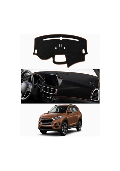 Hyundai - Tucson Ekranli 2018+ Uyumlu Torpido Koruma Kılıfı - Kahverengi Şeritli
