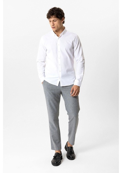 Back & Bond Beyaz Slim Fit Armürlü Pamuklu Gömlek