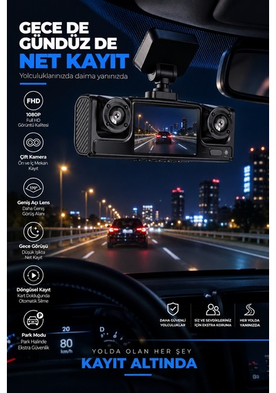 Full Hd 1080p Döngüsel Kayıtlı Araç Kamerası - Lisinya