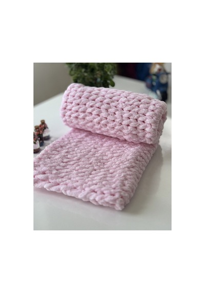 El Örgü Puffy Bebek Battaniye 90x90 CM Pembe
