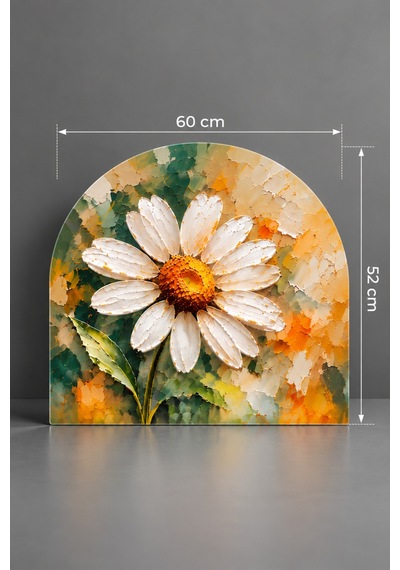Gökçeoğlu Cam Ocak Arkası Koruyucu Cam Koruyucu Tezgah Ankastre Arkası Oval Şekilli Papatya Temalı 52 X 60 Çok Renkli