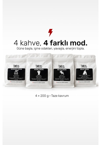 Tanışma Seti 4 X 200 Gr Filtre Ve Espresso Kahve Morning Work Relax Beast Mode - Filtre Makinesi İçin Öğütülmüş