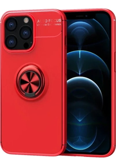 Apple Uyumlu,  iPhone 13 Pro Max Kılıf Range Yüzüklü Silikon - Kırmızı