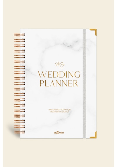 Düğün Planlayıcısı Altın Köşeli  Ajanda Luxury Wedding Planner Altın - Beyaz