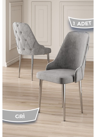 Canisa Krax Serisi 1.sınıf Babyface Kumaş Yemek Odası Sandalye Gümüş Metal Ayak 1 Adet Gri Sandalye Sandalye Gri Ayakları Gümüş