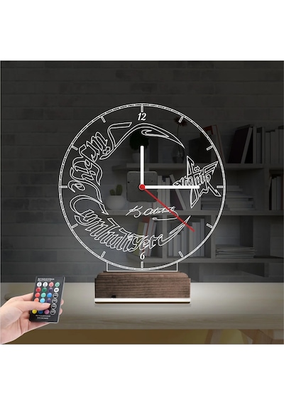Luvivia Türk Bayrağı Ay Yıldız V1 Saatli 3d Lamba - Masa Gece Lambası Şeffaf