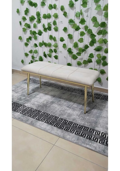 Özcan Metal Gold Metal Ayaklı Metal Kasalı Bench Mutfak Salon Antre Yatak Odası Balkon Puf Bank Krem