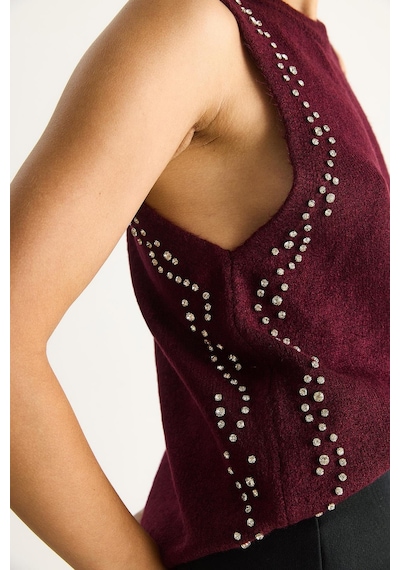 Shade Kadın Taş İşlemeli Triko Bluz Ta251003 60284094 - Bordo