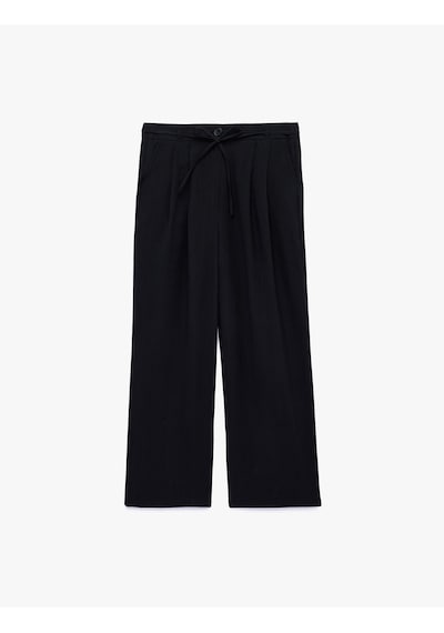 Koton Beli Bağcıklı Cep Detaylı Geniş Paça Kumaş Pantolon Siyah 6sal40100ıw