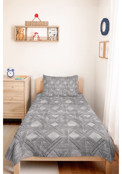 Gri Geometrik Modern Genç Odası Tek Kişilik Pike Takımı-antrasit Minimal Yatak Örtüsü-160x220 Cm Kırçıllı Misk Kuşağı