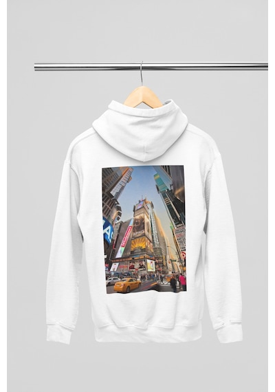 Magors Stıl-x Newyork Baskılı Unısex Kapüşonlu Sweatshırt Beyaz-6