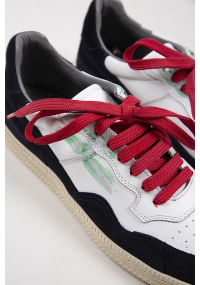 Krahe Artemis Erkek Hakiki Deri Eskitme El Boyamalı Bağcık Ve Iki Yedek Bağcıklı Beyaz-Laci Sneakers 001