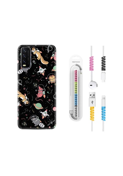 Vivo Y20S Kılıf Kablo Koruyuculu Planet Animals 1771