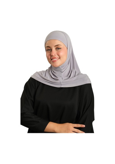 Hürrem Bone Gri Pratik Hazır Geçmeli Boru Boneli İkili Tesettür Eşarp Sandy Düz 2501 15 gri