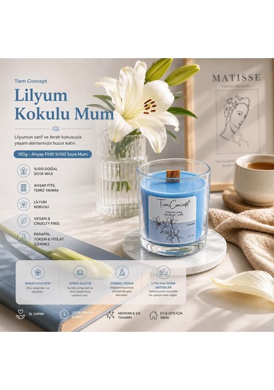 Kokulu Mum - 150 Gr Ahşap Fitilli Kokulu Mum %100 Doğal Soya Mumu Özel Hediye Kutulu Parafinsiz Saf Soya Wax Lilyum Diğer
