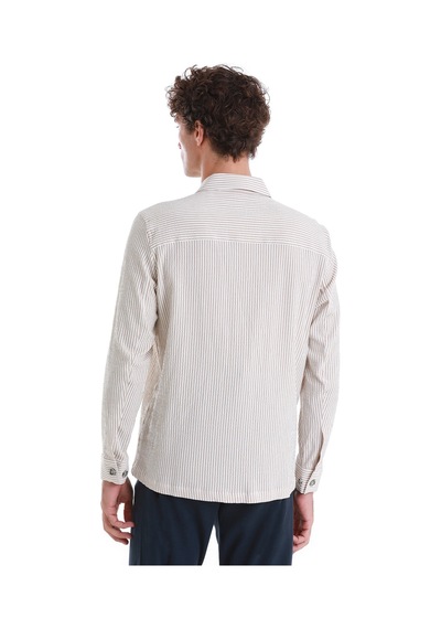 Hatemoğlu Bej Klasik Fit Çizgili Uzun Kollu Overshirt Gömlek Ceket 24d190000048 25 Bej