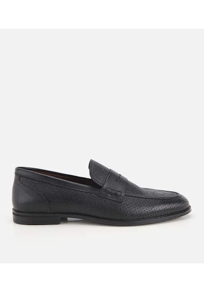 Hotiç Erkek Deri Siyah Yumuşak Dokulu Baskılı Klasik Loafer
