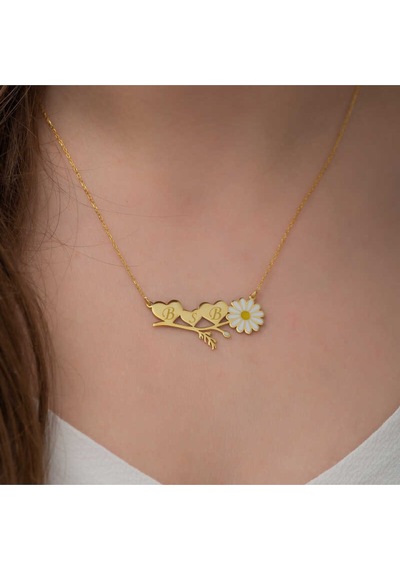 Casera's Gümüş Gold Kişiye Özel Kalpli Papatya Kolye Csr2180767 Gümüş