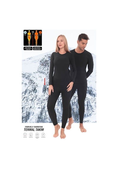 Sauna Suit Termal Içlik, Unisex Kışlık Sıcak Tutan Pamuklu Yakmayan, Termal Alt Üst Takım, Termal Fanila Iclik Siyah
