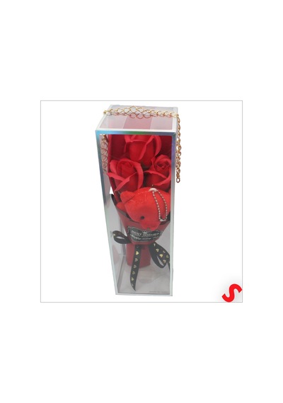 Pvc Kutulu,pelüş Ayıcıklı Yapay Güllü Mini Çiçek Buketi 26cmx8,5cm Renkli