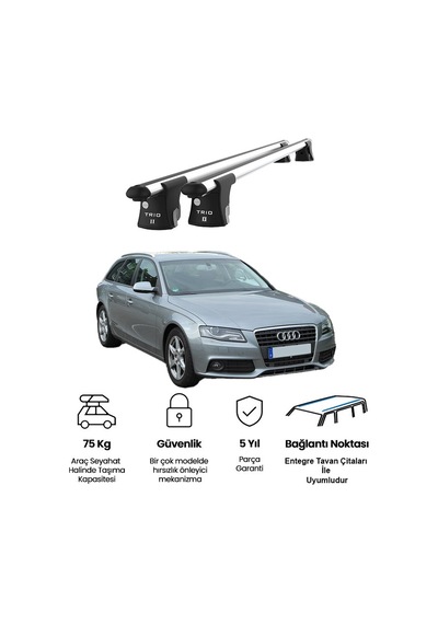 Trio-ıı Audi A4 Avant 2008-2011 Kilitli Ara Atkı 120cm Port Bagaj Tavan Barı