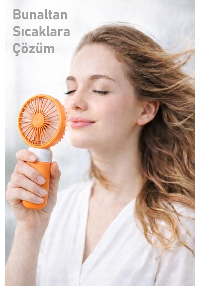 Standlı 3 Mod Şarjlı El Fanı 5 Kademe Seyahat Masaüstü Vantilatör Taşınabilir Mini Fan Turuncu F139