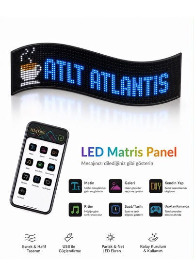 Led Matris Panel Mesajınızı Emojinizi Dilediğiniz Gibi Gösterin Araba Dükkan Cam Ofis Cafe İçin Uygun Elektirikli Kumandalı Uygulamadan Kontrol