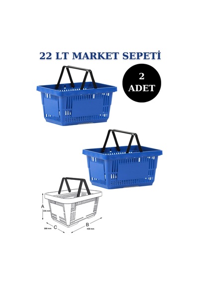 2 adet 22Litre Market ve Alışveriş Sepeti, Saplı Market Sepeti M