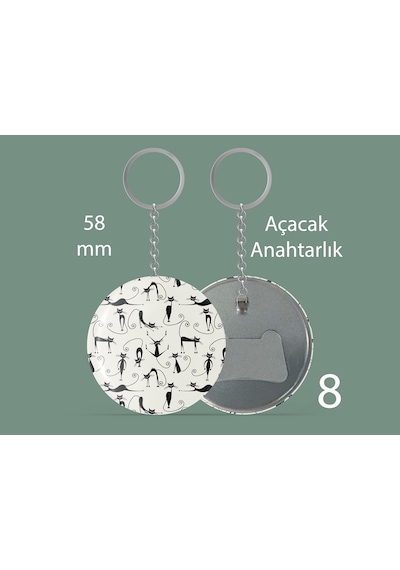 58 Mm Buton Açacaklı Anahtarlık Yuvarlak Baskılı Anahtarlık Yoga Yapan Kedi Çok Renkli