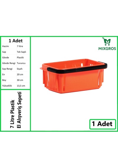 Plastik Kozmetik Alışveriş El Sepeti 7 Litre Turuncu 1 Adet Turuncu