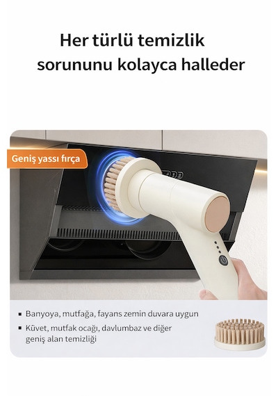 Elektrikli Temizlik Fırçası Şarjlı Mop Seti 7 Başlıklı Teleskopik Saplı Çok Amaçlı Temizleyici