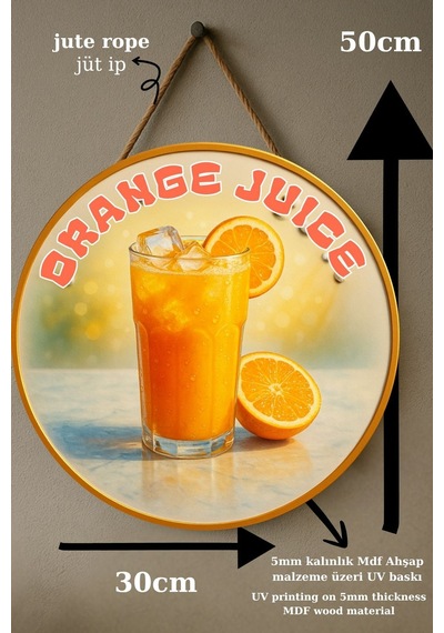 Orange Juice Portakal Suyu Temalı Kapı Süsü Tablosu, Uv Baskılı Meyve Desenli Cafe Duvar Dekoru