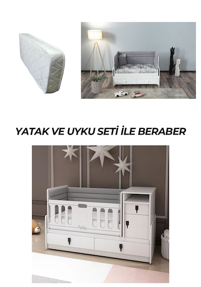 Patiko R131beyaz Büyüyebilen Beşik Yatak Ve Uykuseti İle Birlikte Beyaz