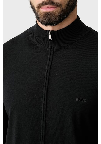 Boss Regular Fit Dik Yaka Yün Hırka Erkek Hırka 50571915 001 Siyah