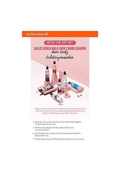 Yoğun Esanslı Kalıcı Saç&vücut Spreyi 105ml Dare Body Mist Monica Beach