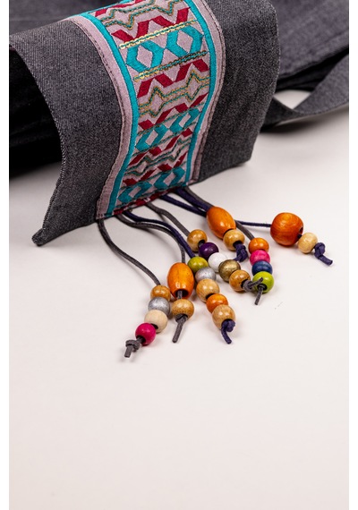 Fabric Craft Bag Omuz Çantası Kot Kumaş 43x36 Cm Astarlı Günlük Kadın Çantası Gri