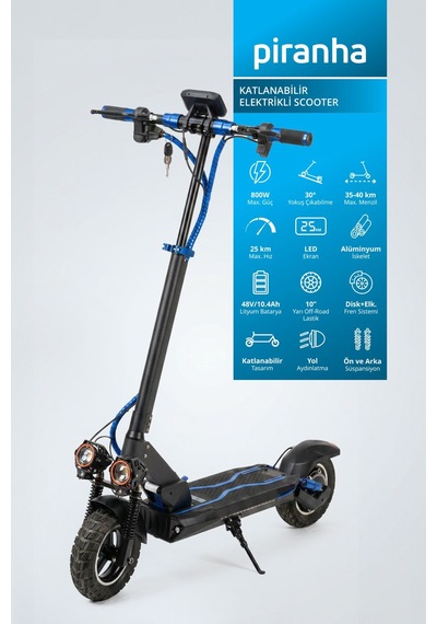 5020m 800w Elektrikli Scooter 48v 10.4ah 40 Km Menzil Katlanabilir Led Aydınlatma Sinyal Mavi