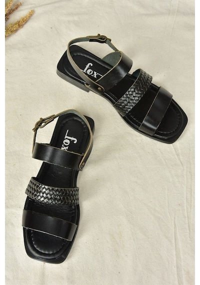 Fox Shoes Siyah Hakiki Deri Kadın Sandalet (534626705)