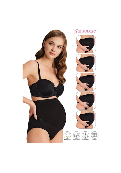 Özkan Underwear Özkan 23582 5'li Paket Kadın Pamuklu Likralı Süprem Hamile Lohusa Yüksek Bel Bato Külot Siyah