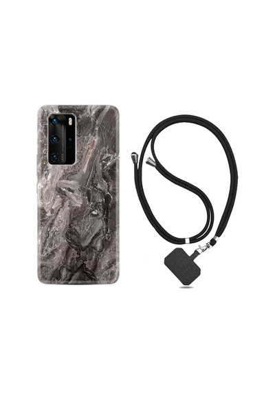 Huawei P40 Pro Kılıf Boyun Askılı Gri Mermer 1376