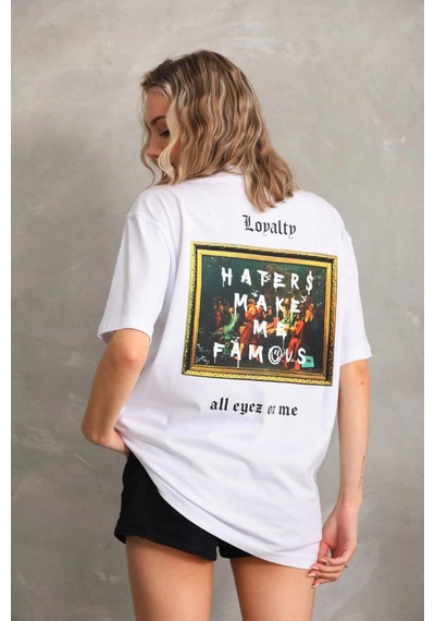 Primemagazam Kadın Ön Ve Arka Baskılı Oversize Kısa Kol T-shirt - Beyaz Çeşitli