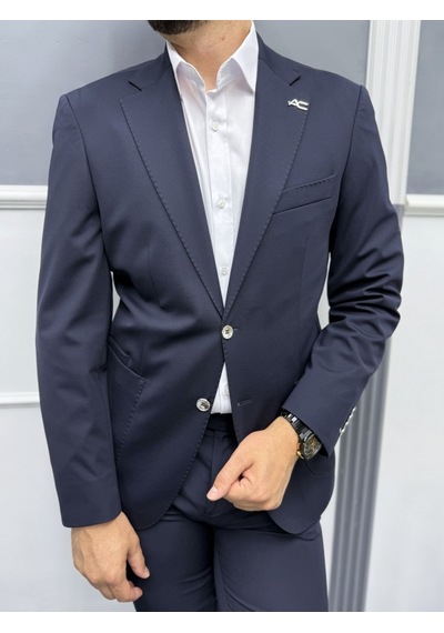 Avni Ceylan Signature Stil Tek Düğme Kırışmaz Ceket Lacivert