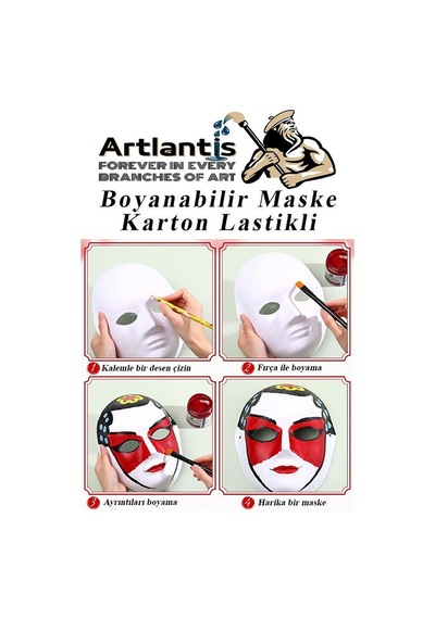Maske Boyama Seti 1 Adet Boyanabilir Maske Karton Lastikli İnsan Yüzü Suratı Okul Sınıf Etkinlikleri Hobi 19x24 Cm