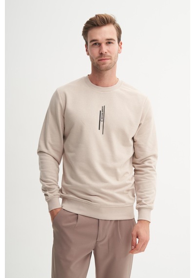 Cazador 54185 Erkek Bisiklet Yaka Sweatshirt Bej